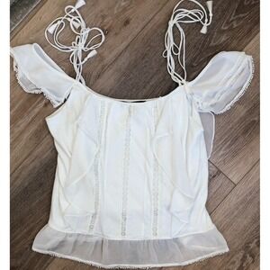 White House Black Market Embroidered Cold Shoulder‎ Ruffle Fairy Top L